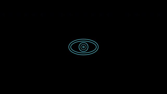 glowing neon eye symbol flashing, privacy or tracking and surveillance concept, cyber space and cyber security animation, data security and infographics concept