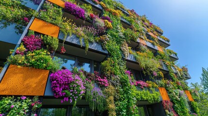 Modern building adorned with vibrant vertical gardens