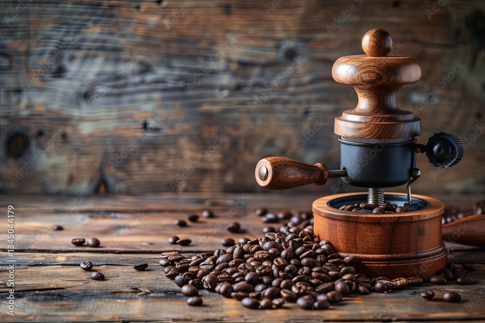 Aufkleber coffee beans and grinders create an inviting atmosphere for coffee lovers on a rustic wooden table g