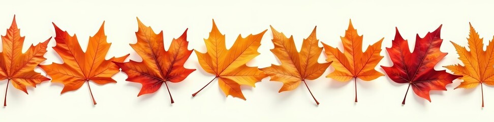 Obraz premium Delicate outline of assorted autumn leaves forming a seamless border, perfect for seasonal designs, fall, nature