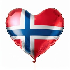 Heart-shaped balloon with norwegian flag design on white background