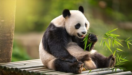 A cute red panda eating bamboo. High quality photo