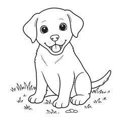 Adorable Puppy Coloring Page for Kids in Black and White. Black and white illustration of adorable puppy for coloring - perfect for creative leisure activities and animal lovers