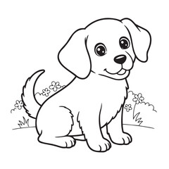 Adorable Puppy Coloring Page for Kids in Black and White. Black and white illustration of adorable puppy for coloring - perfect for creative leisure activities and animal lovers