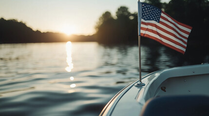 American Flag Waving on Veteran's Boat with Patriotic Wake
