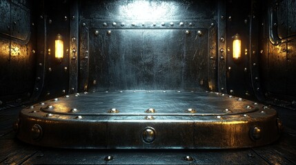 Industrial setting abandoned warehouse 3d render dark environment close-up view futuristic concept