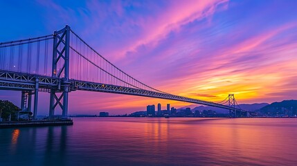 Fototapeta premium Majestic Sunset over the Akashi Kaikyo Bridge