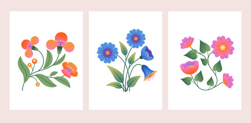 Botanical Vintage Illustration with Colorful Flowers © Marina Zlochin