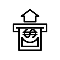 Simple Black Line Icon Representing Cash Withdrawal with an arrow up