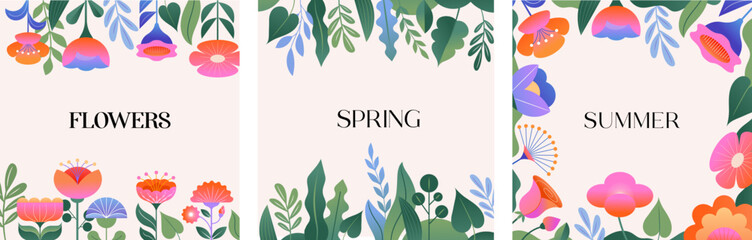 Abstract Botanical Floral Frames and Borders for Spring and Summer Designs