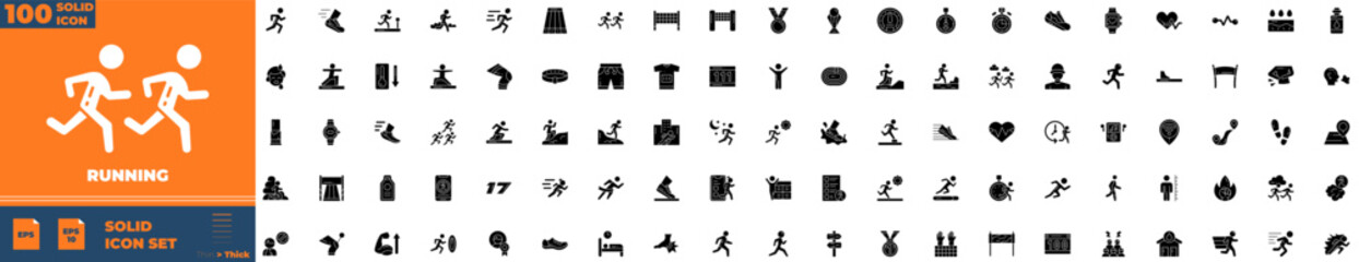 Running Solid Editable Icons set
