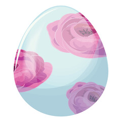 Delicate blue egg featuring pink rose motifs, ideal for Easter and spring themes