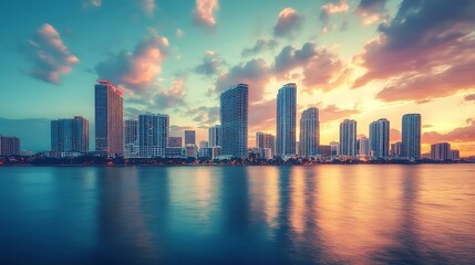 Fototapeta premium Miami Skyline Sunset: Breathtaking Cityscape at Dusk