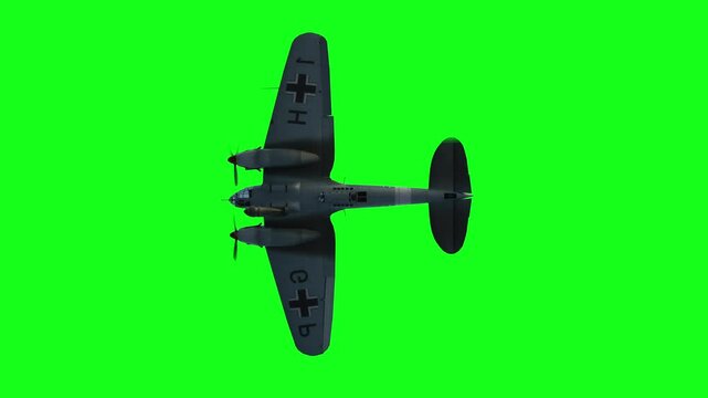 Heinkel He 111. German airliner and medium bomber. World War II. Green screen isolate.