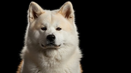 Obraz premium Portrait of an Akita Inu dog on a black background, highlighting its dignified appearance. Ideal for dog, breed, and Japanese dog content.