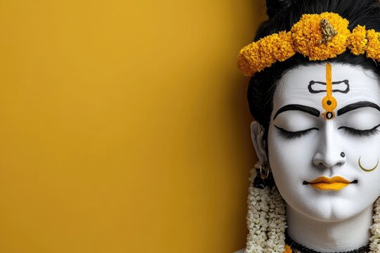 Rama Navami Celebration: honoring Lord Ram with bow and arrow, commemorating his divine birth, symbolizing strength, virtue, and the triumph of good, a significant Hindu festival of faith devotion.