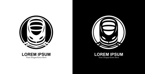 logo design in the form of a fast train with a front view and combined with a circle