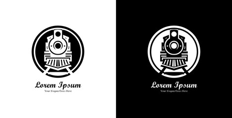 locomotive logo design with front view and combined with circle
