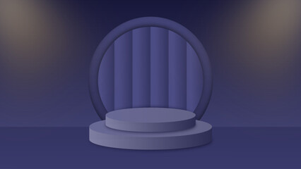 3d podium stage with backdrop and lighting in dark colors.