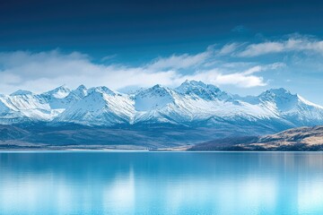 Naklejka premium Pristine alpine lake, snow-capped peaks