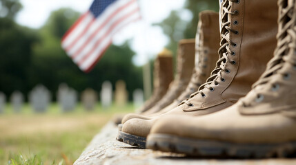 AUSA flag waving on Independence Day with veterans' boots