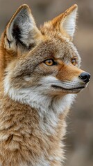Obraz premium Coyote portrait, golden fur, amber eyes, against a blurred background