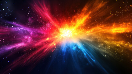 Vibrant explosion of colors against a dark background forms a bold and dynamic abstract visual