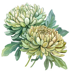Hand-drawn painting of colorful Chrysanthemum Greens branch flower. Trendy abstract minimal style. Natural fresh. Vector illustration isolated on white background, vector illustration, Eps