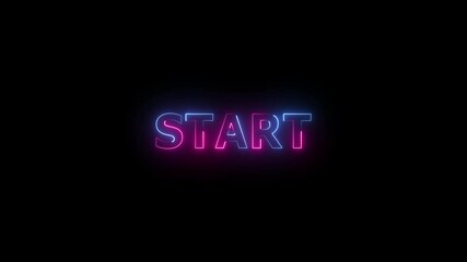 Start text motion graphic. movie, present, presentation, ending text animation with glitch animated on black background. start text animated text word neon electric blue start 4k looping. - Powered by Adobe