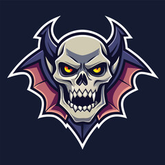 Vintage Gothic Vector Illustration of Skull and Bat Silhouette in Detailed Style