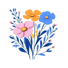 A Hand-drawn painting of colorful Cosmos branch flower. Trendy abstract minimal style. Natural fresh. Vector illustration isolated on white background, vector illustration, Eps