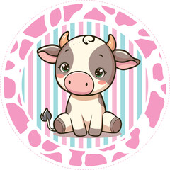Fototapeta premium Decorative tag, sticker, cute farm, farm animals, border and background