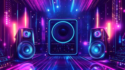 Fototapeta premium Neon Speakers in a Futuristic Club