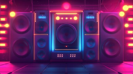 Fototapeta premium Futuristic Stereo System in Neon Glow