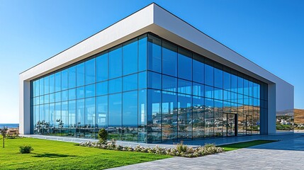 Naklejka premium Modern glass building with a clear view