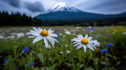 Blooming Meadow with Mountain View