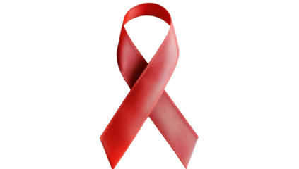 Red ribbon on a transparent background, symbol of HIV and AIDS awareness, showing support and solidarity for people living with HIV and AIDS