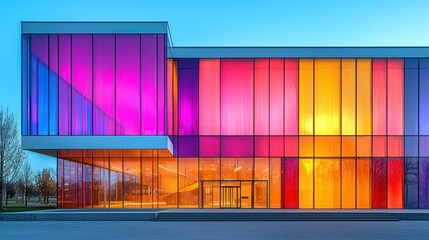 Modern building with vibrant colored glass facade