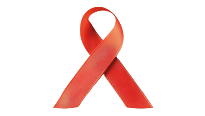 Red awareness ribbon on transparent background for HIV AIDS awareness and support, symbolizing hope, solidarity, and remembrance