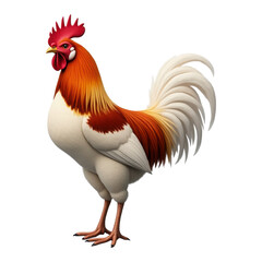 Fototapeta premium Rooster standing alone on transparent background with colorful feathers and red comb