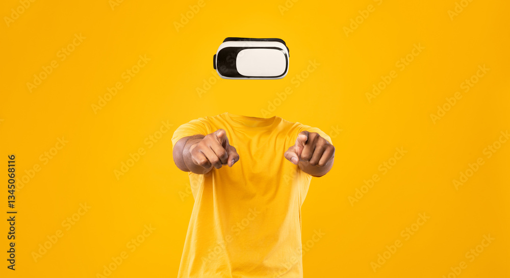 Aufkleber a person is immersed in the world of virtual reality, wearing goggles without a visible head or face