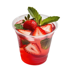 Strawberry and Mint Cocktail in a Glass on transparent Background