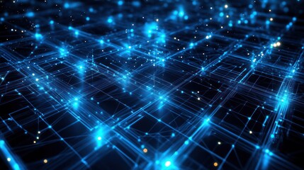 Naklejka premium Abstract digital network of glowing lines and points. Possible use in presentations about technology, innovation, or the future