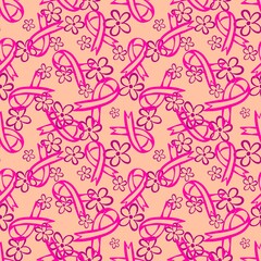 Breast cancer month seamless pink ribbon day mammogram pattern for medical accessories and medicine textiles