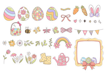 Easter Elements with Spring Hand Drawn Doodle Design Vector