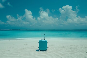 Suitcase on the beach, vacation and travel concept