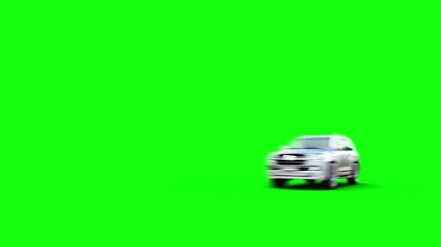 Generic 3d car crash test. Car destruction. Green screen isolate.