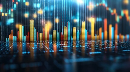Digital chart showing fluctuating data with 3D column style bar graphs