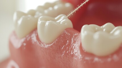 Fototapeta premium Flossing teeth model close-up, dental hygiene