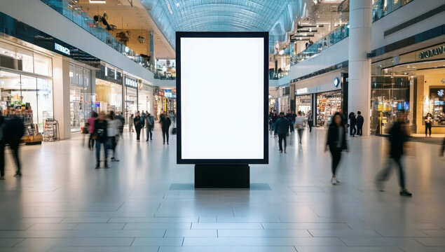 Large blank billboard shopping mall is mounted black vertical advertising mockup